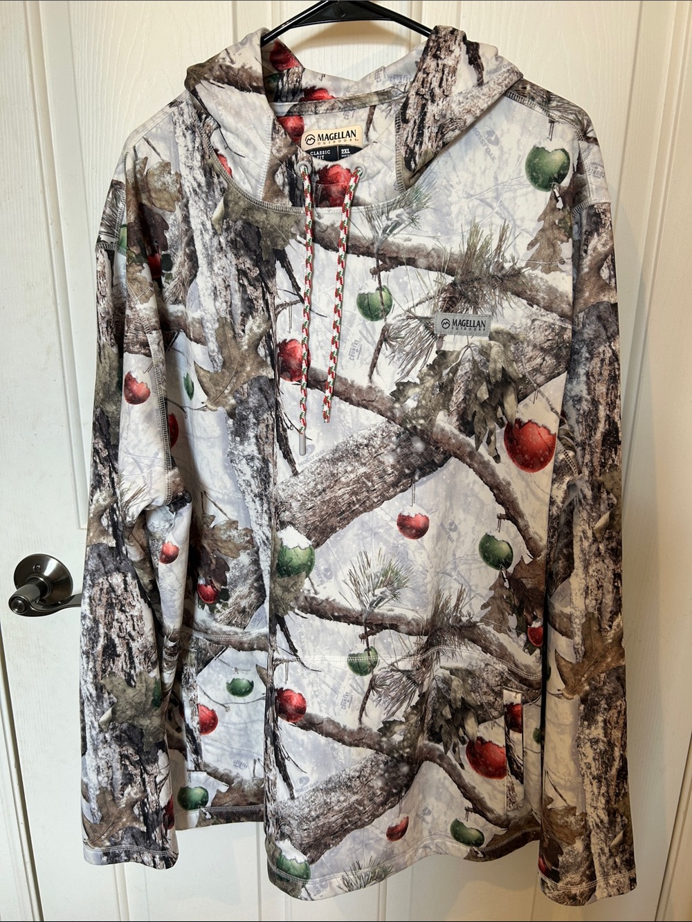 Magellan Outdoors Christmas Realtree Camo Hoodie with Red and Green Accents